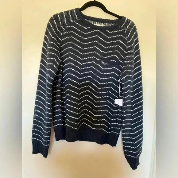 NWT Saturdays NYC Keith Zig Zag Sweater in Navy & White Size Small - Picture 4 of 13